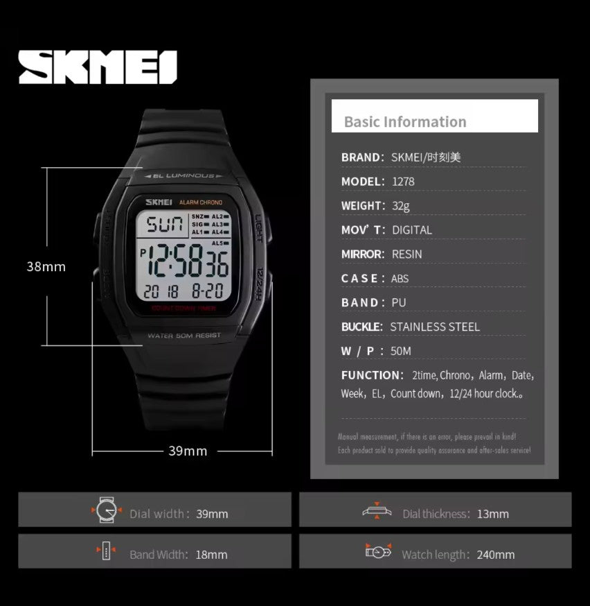 Skmei 1278 sports Digital watch Led Display