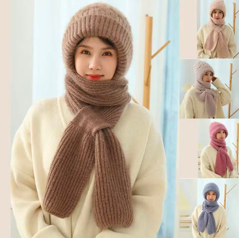 Ladies Winter Hat Scarf Set Cold Proof Ear Protection Scarf Warm Girls Beanies cap