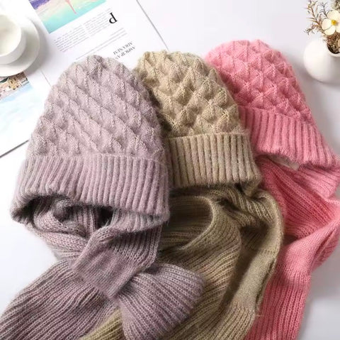 Ladies Winter Hat Scarf Set Cold Proof Ear Protection Scarf Warm Girls Beanies cap