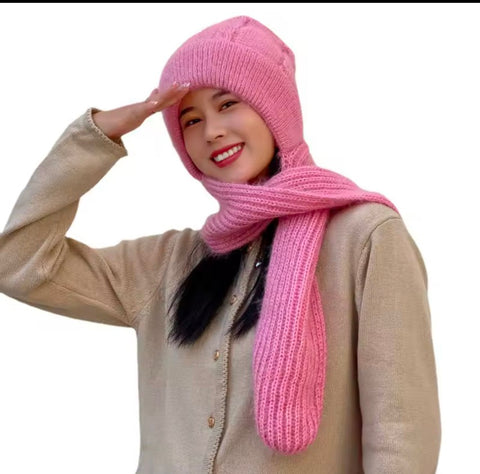 Ladies Winter Hat Scarf Set Cold Proof Ear Protection Scarf Warm Girls Beanies cap