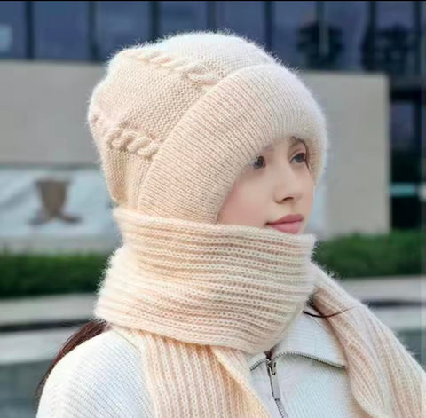 Ladies Winter Hat Scarf Set Cold Proof Ear Protection Scarf Warm Girls Beanies cap