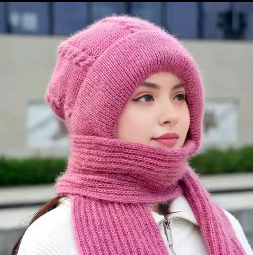 Ladies Winter Hat Scarf Set Cold Proof Ear Protection Scarf Warm Girls Beanies cap