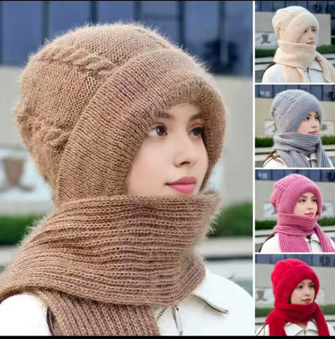 Ladies Winter Hat Scarf Set Cold Proof Ear Protection Scarf Warm Girls Beanies cap