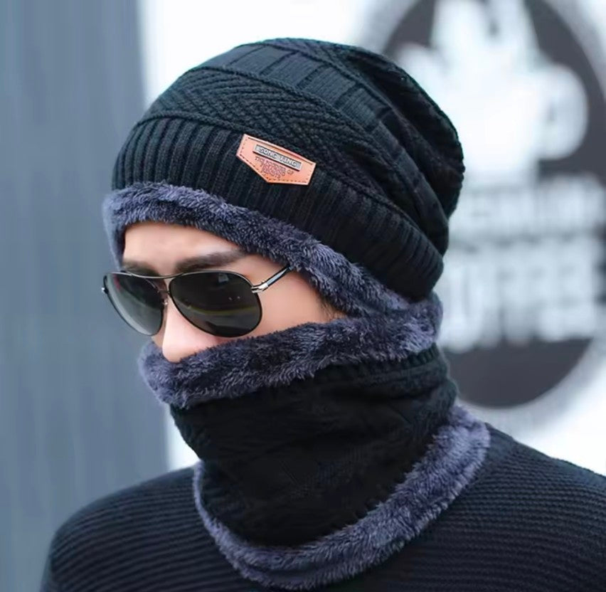 -5° Winter Wool Skull Cap with Neck Scarf Wool Warm -  Man Winter Cap with Mask