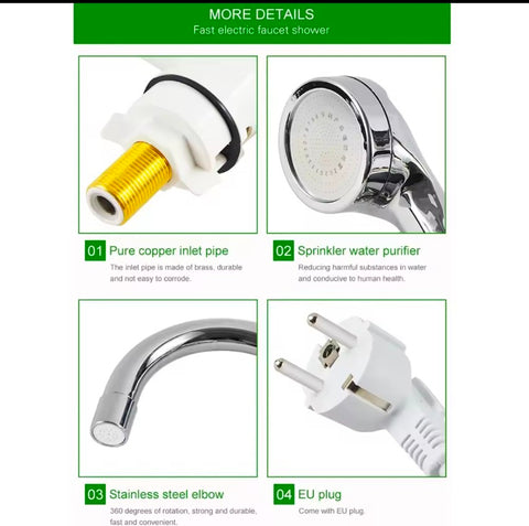 Tankless Hot Water Heater Faucet Shower Instant Electric Tap