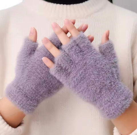 Fluffy Half Finger Winter Gloves
