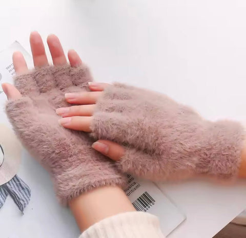 Fluffy Half Finger Winter Gloves
