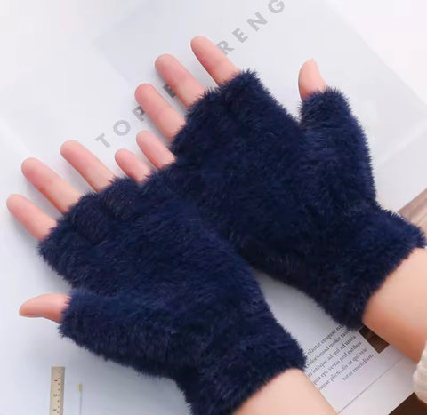 Fluffy Half Finger Winter Gloves