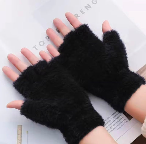 Fluffy Half Finger Winter Gloves