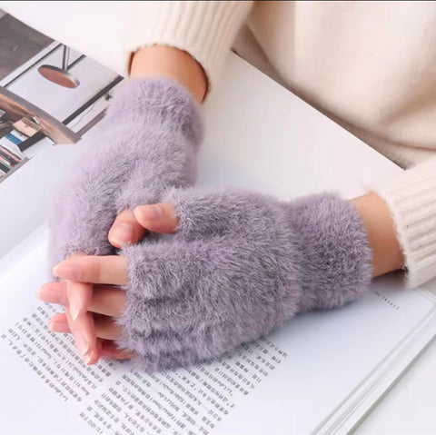 Fluffy Half Finger Winter Gloves