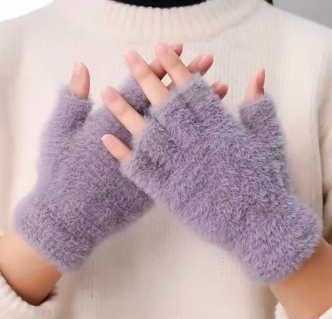 Fluffy Half Finger Winter Gloves