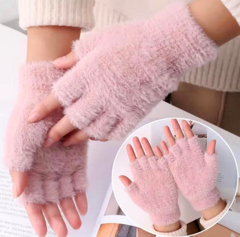 Fluffy Half Finger Winter Gloves