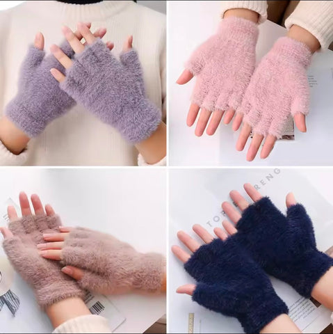 Fluffy Half Finger Winter Gloves