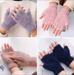 Fluffy Half Finger Winter Gloves
