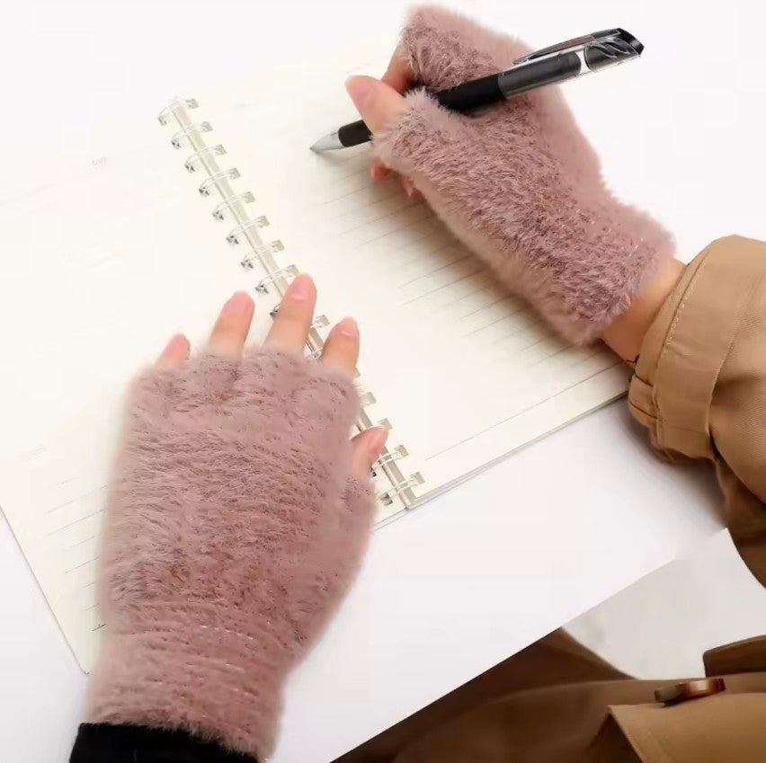 Fluffy Half Finger Winter Gloves