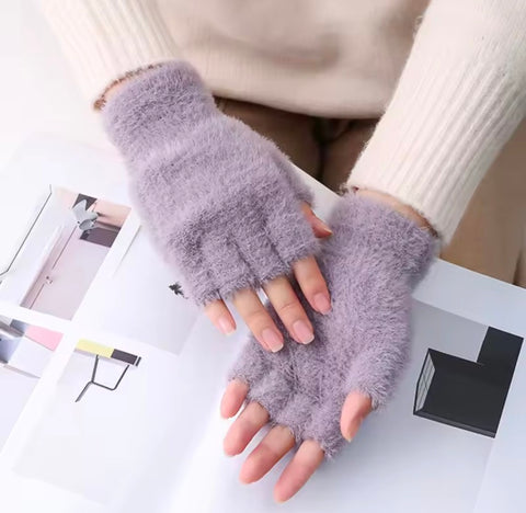 Fluffy Half Finger Winter Gloves