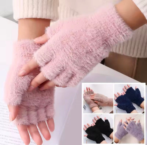 Fluffy Half Finger Winter Gloves