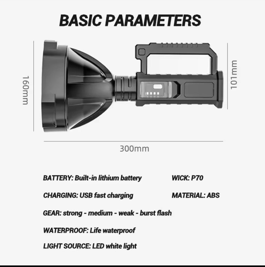 Mountain P120 High Power LED Flashlight  USB Rechargeable Searchlight Camping Light