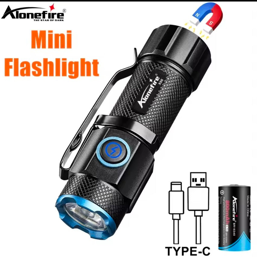 6500K Mini Flashlight High Bright P50 LED Palm Torch Type-C Usb Torch