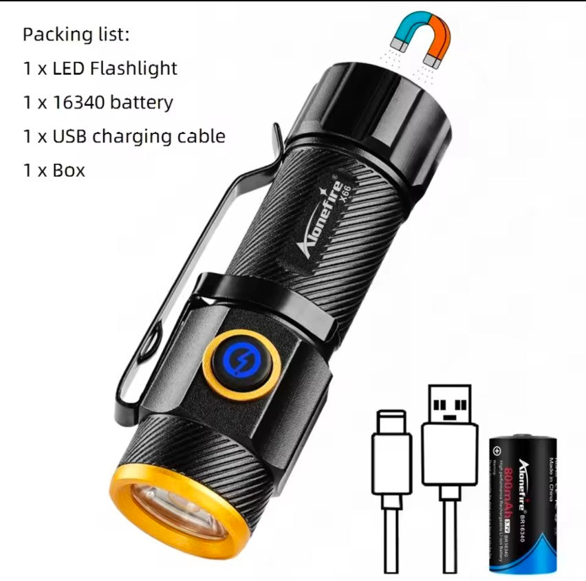 6500K Mini Flashlight High Bright P50 LED Palm Torch Type-C Usb Torch