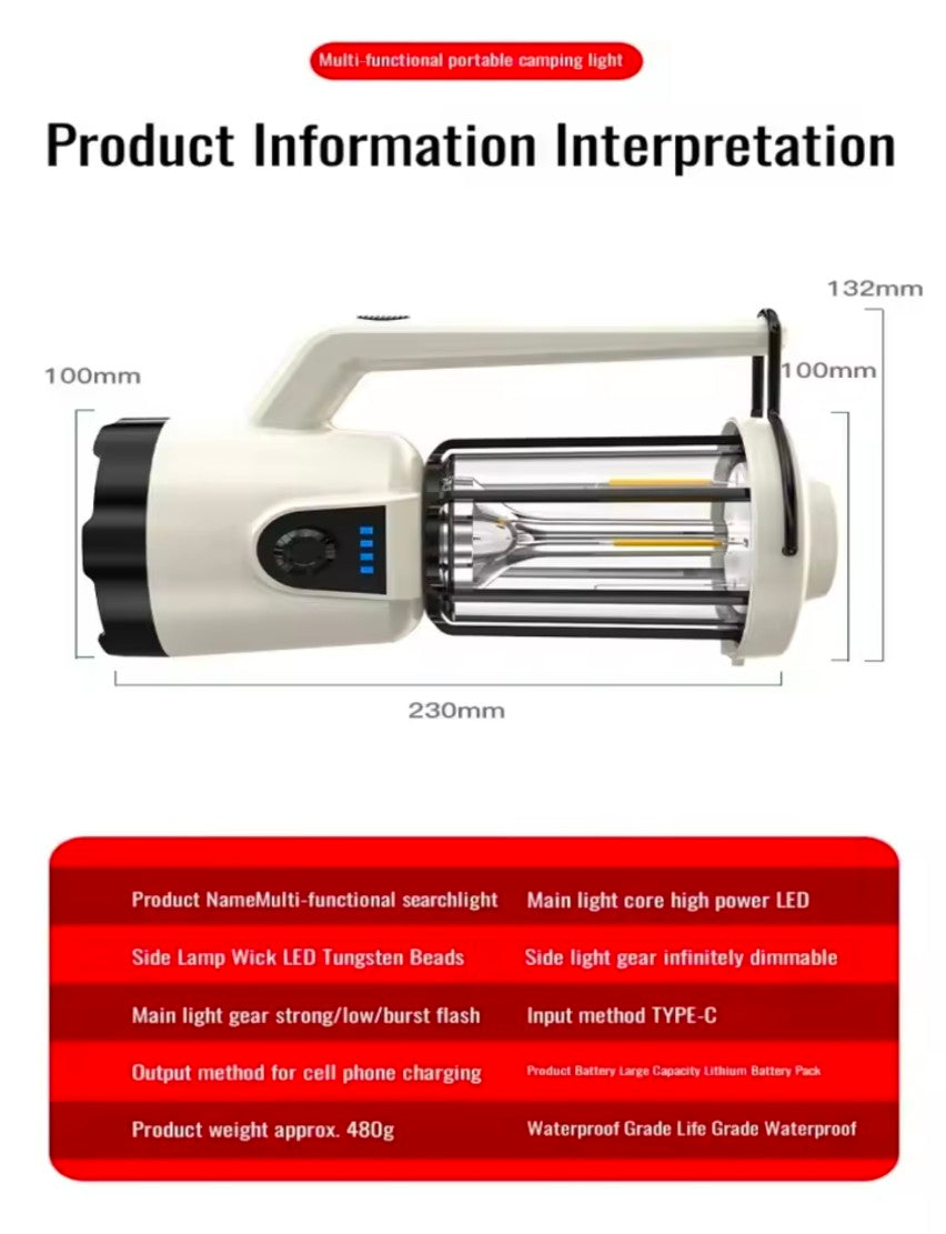 Germany long range 3 in 1 Camping Search Light + Lantern & Power bank