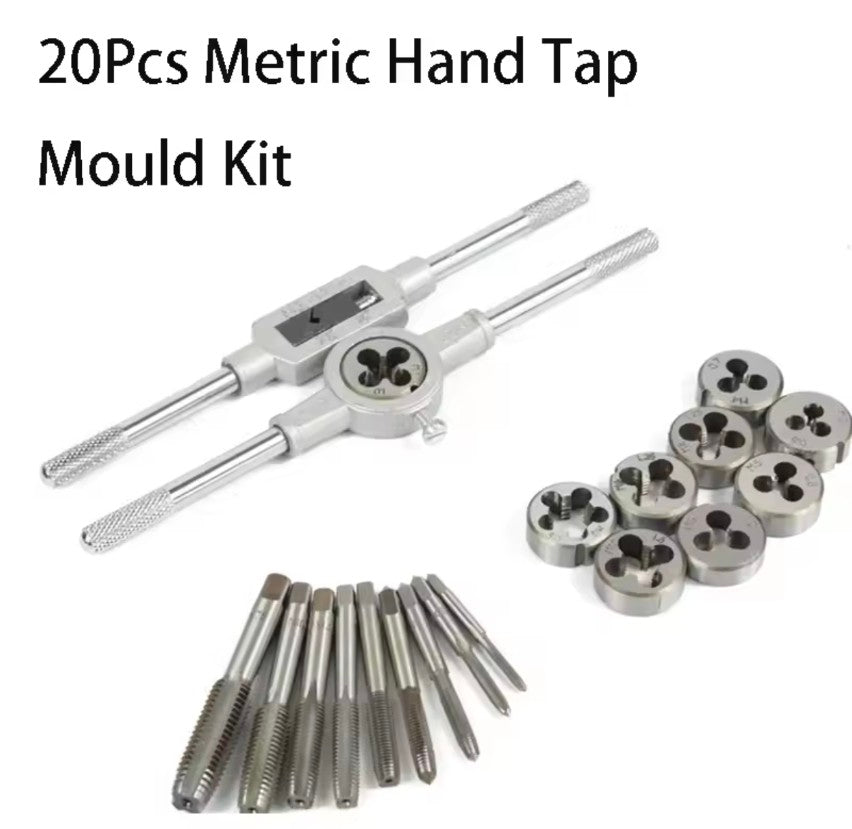 20Pcs Metric Hand Tap and Die Set Multifunction M3-M12 Screw Thread Plugs Straight Taper Reamer Tool Tapping and Thread Tools