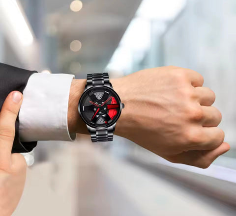 Wheel Design Fashion Stainless Steel Men's Quartz Wristwatch