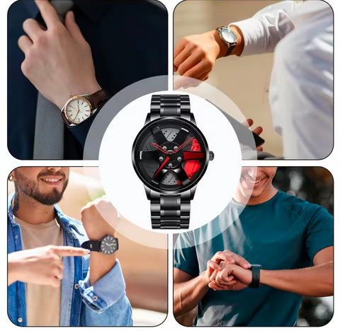Wheel Design Fashion Stainless Steel Men's Quartz Wristwatch