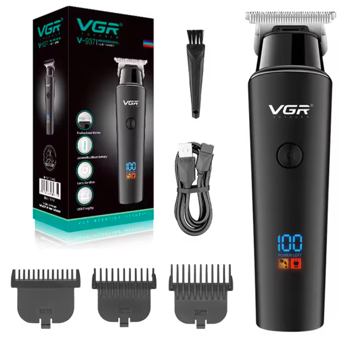 VGR V-290 Digital Display Professional Cordless Hair Clippers Cutter Rechargeable Wireless Hair Grooming Set Beard Trimming Beard Styling Rechargeable Li-ion Battery 600mAh 120 mins Runtime - Golden