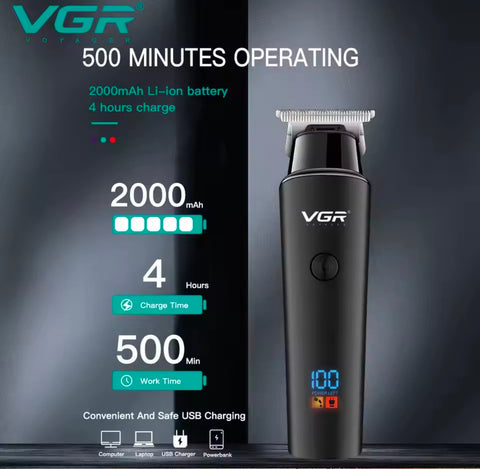 VGR V-290 Digital Display Professional Cordless Hair Clippers Cutter Rechargeable Wireless Hair Grooming Set Beard Trimming Beard Styling Rechargeable Li-ion Battery 600mAh 120 mins Runtime - Golden