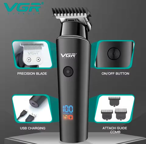 VGR V-290 Digital Display Professional Cordless Hair Clippers Cutter Rechargeable Wireless Hair Grooming Set Beard Trimming Beard Styling Rechargeable Li-ion Battery 600mAh 120 mins Runtime - Golden
