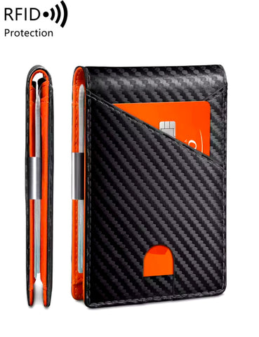 Minimalist men's wallet RFID anti-theft brush ultra-thin double fold 12 card wallet