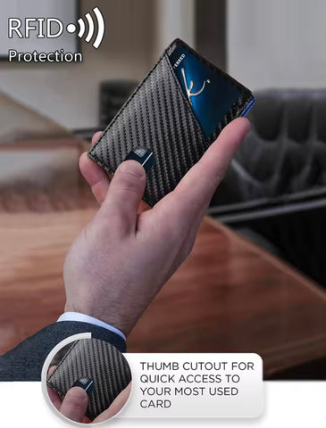 Minimalist men's wallet RFID anti-theft brush ultra-thin double fold 12 card wallet