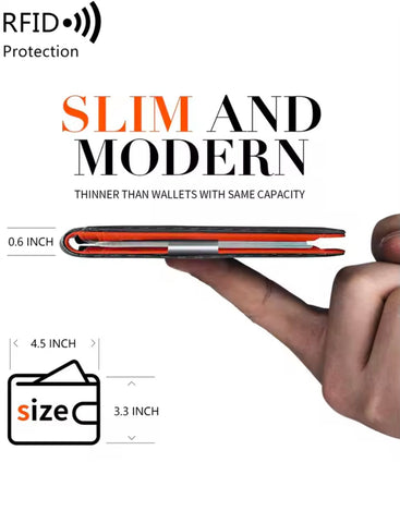 Minimalist men's wallet RFID anti-theft brush ultra-thin double fold 12 card wallet