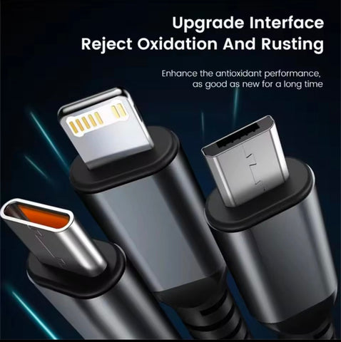 100W Super Fast Charging USB C Type 3 In 1 Data Cable With Light