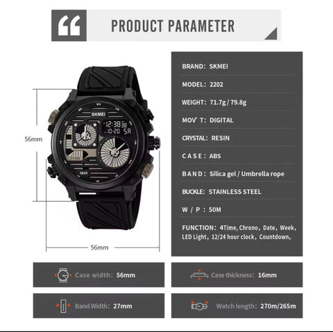 SKMEI Creative Cool 4 Time Display Countdown Digital Sport Watch