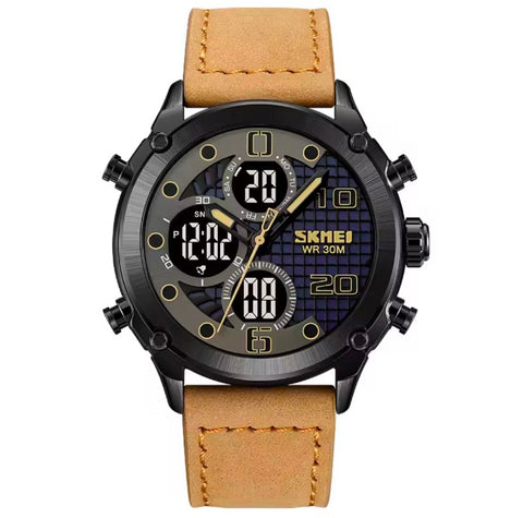 Skmei 1975 Digital 3 time Leather  Waterproof Fashion Watch