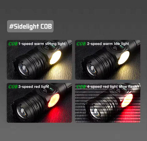 2km Long Range LED Flashlight With Side COB Strong Tail Magnet Lamp Type-C