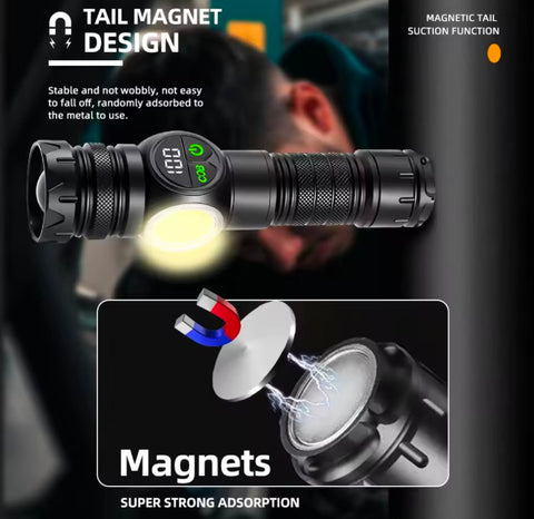 2km Long Range LED Flashlight With Side COB Strong Tail Magnet Lamp Type-C