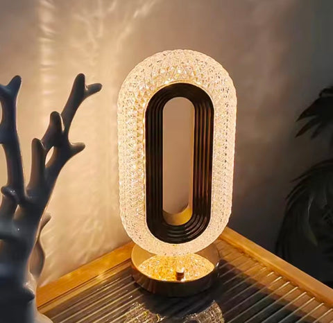 Elegant Oval Crystal Table Lamp - Stylish Rechargeable Night Light