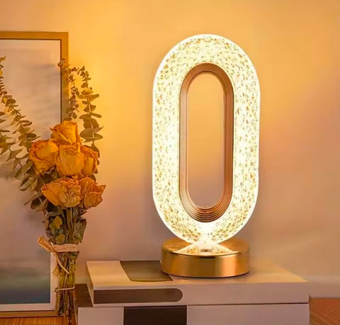 Elegant Oval Crystal Table Lamp - Stylish Rechargeable Night Light