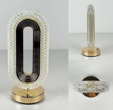 Elegant Oval Crystal Table Lamp - Stylish Rechargeable Night Light