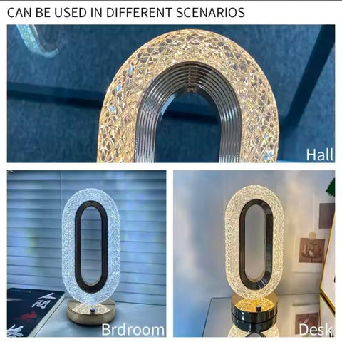 Elegant Oval Crystal Table Lamp - Stylish Rechargeable Night Light