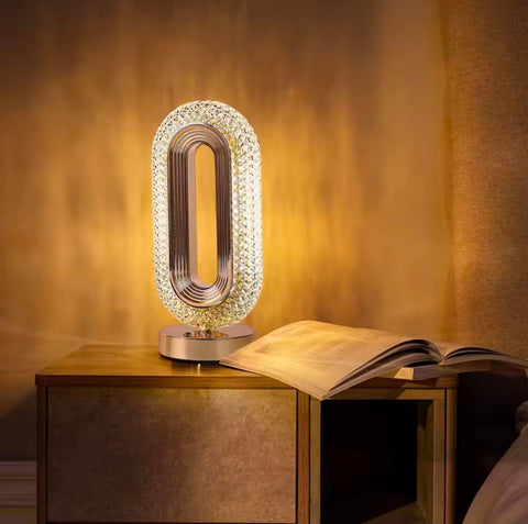 Elegant Oval Crystal Table Lamp - Stylish Rechargeable Night Light