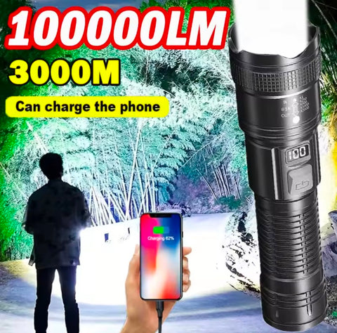 Long Range High Power Dual Light  Flashlight Built in Battery