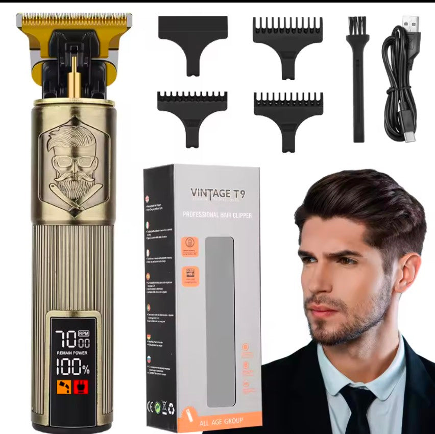 Vintage T9 High quality LED display razor USB Electric Men's Beard knife Revolving body wash Trimmer