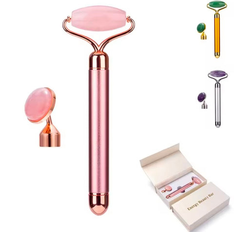 Pink Fibre Facial Massager With Vibration Electric Face Roller