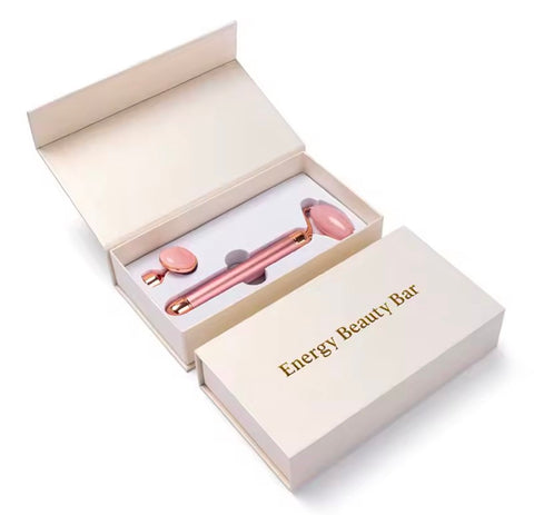 Pink Fibre Facial Massager With Vibration Electric Face Roller