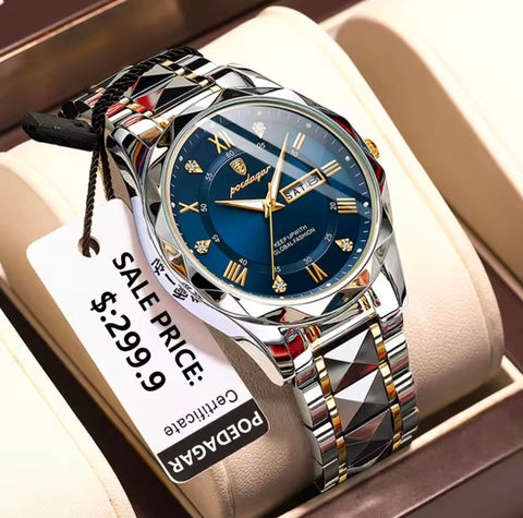 Stainless Steel Men's Fashion Watch 50M Waterproof Luminous