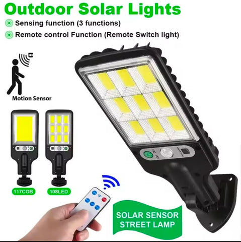 18 Led Solar Street Lights 108/117 COB Outdoor Solar Lamp 3 Light Modes Waterproof Motion Sensor Security Lighting for Garden Patio